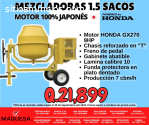 MEZCLADORA JF 1.5 SACOS MOTOR HONDA 9H