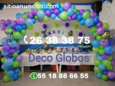 DECORACIÓN CON GLOBOS , TELAS, LUCES